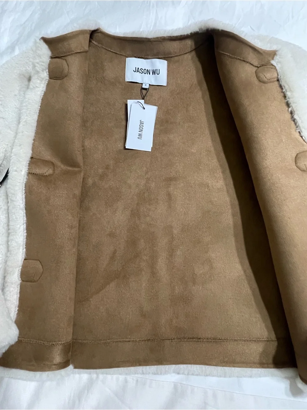 Jason Wu Cream Faux Shearling Toggle Jacket With Black Trim_9